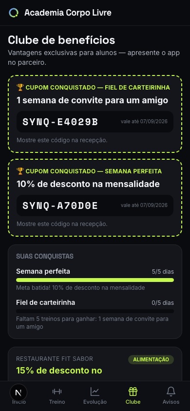 Clube de benefícios: cupons conquistados por frequência
